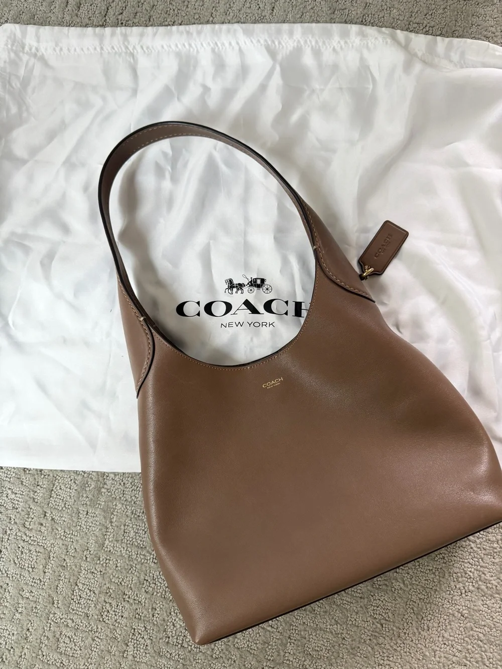 Coach Brooklyn 28 Shoulder Bag Taupe Leather - Picture 3 of 7